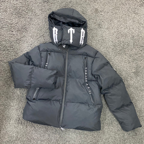 Trapstar Irongate Decoded Hooded PufferJacket Black and white