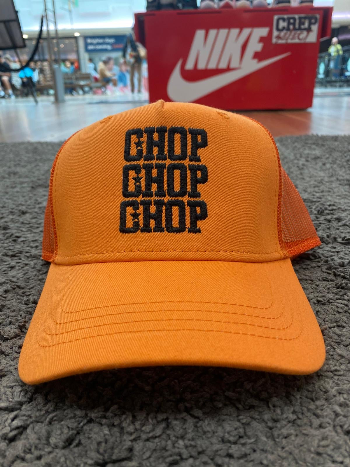 Chop chop cap, orange, and black