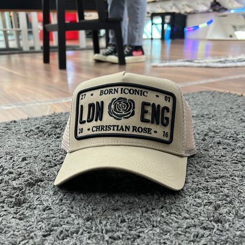 Christian Rose CR002 Beige Black Trucker Cap