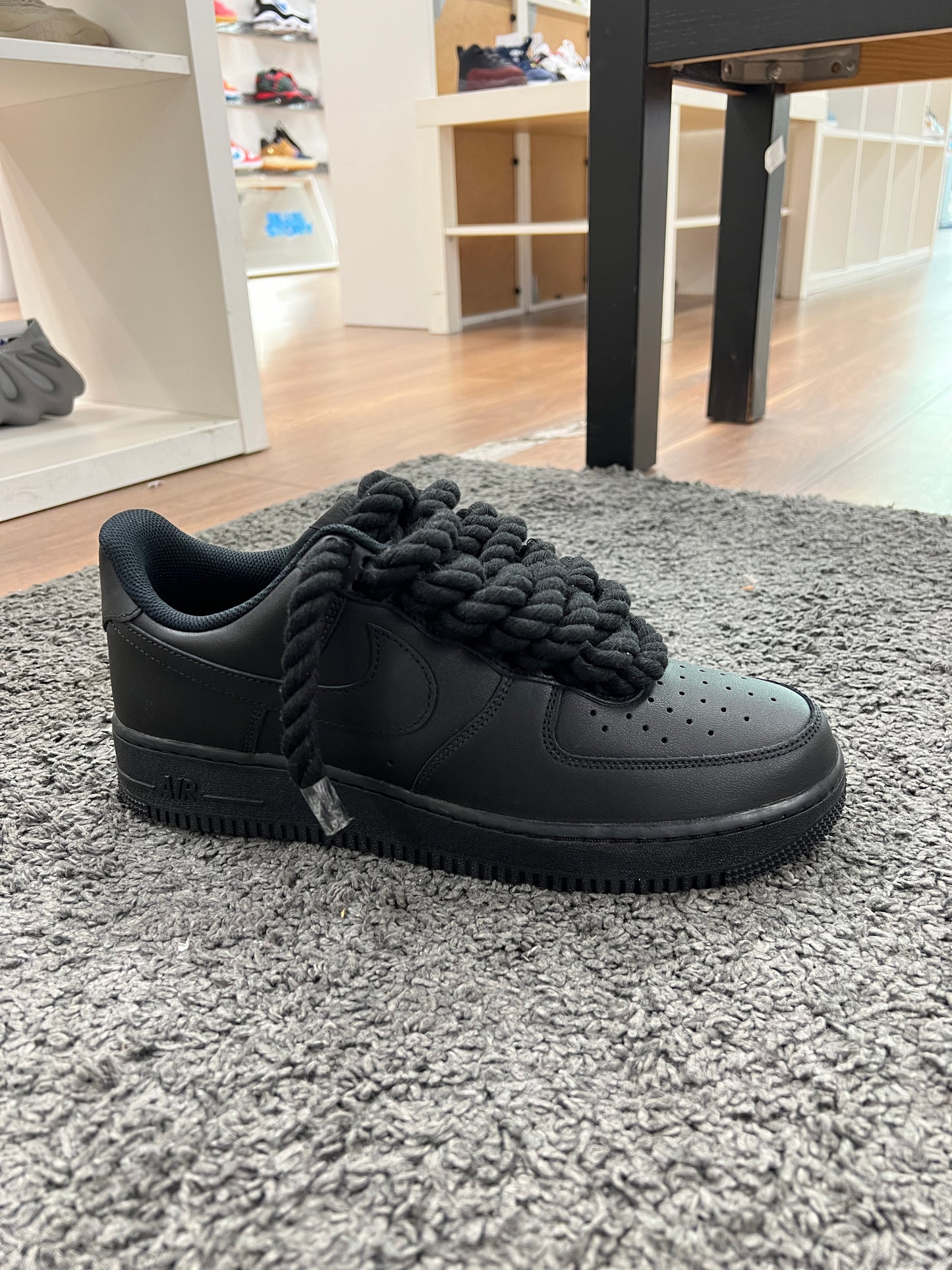 Nike Air Force 1 Black Black Custom Rope Lace