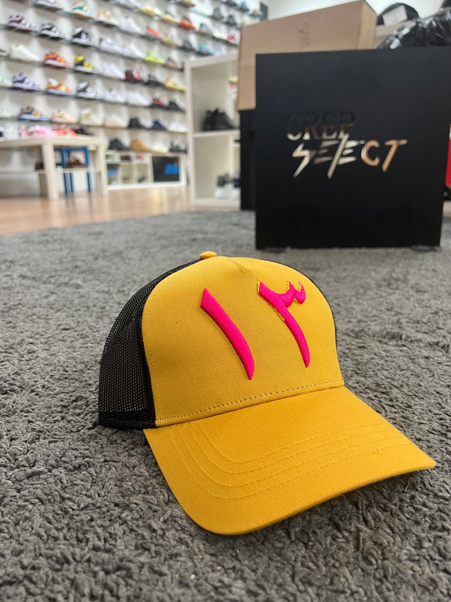 3RT1N Cap Mustard Pink Trucker