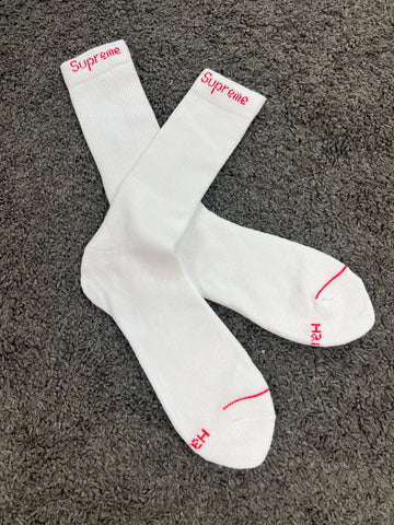 Supreme White Logo Socks